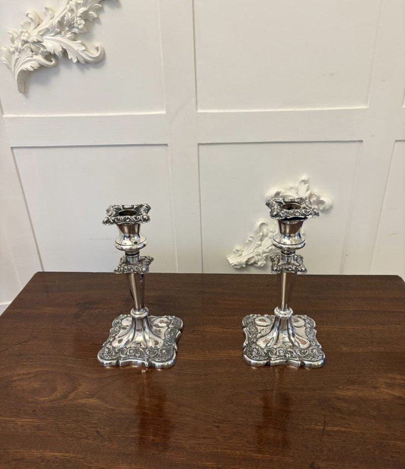 Pair of Antique Edwardian Quality Sheffield Silver Plated Candlesticks - Image 2